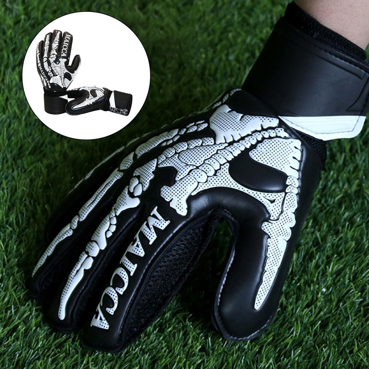 Goalkeeper Gloves Soccer Kids Girls Football Black White 9
