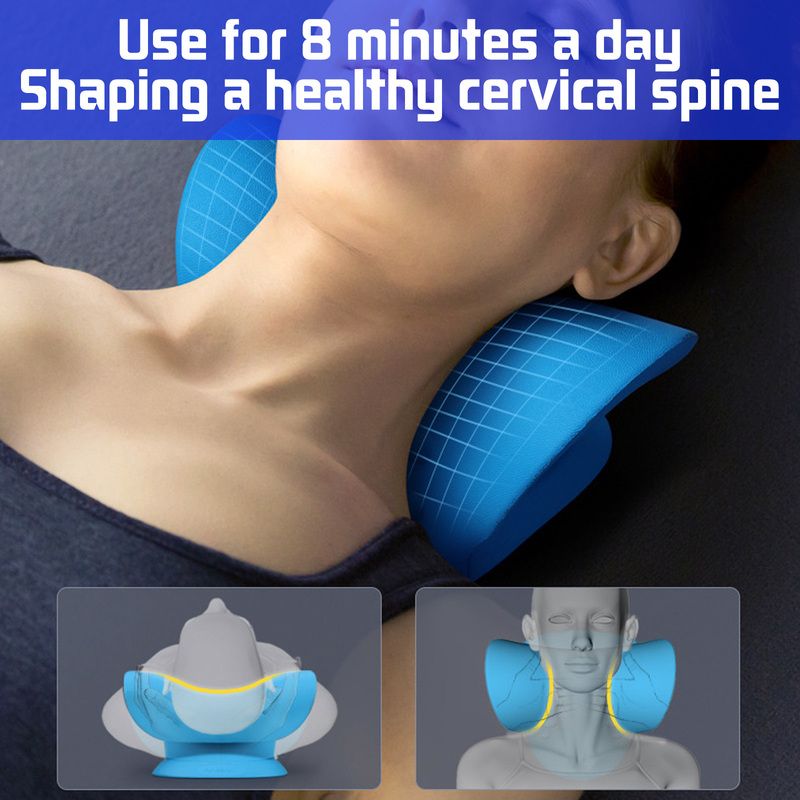 Neck Shoulder Stretcher Relaxer Cervical Chiropractic Traction Device Pillow For-Blue