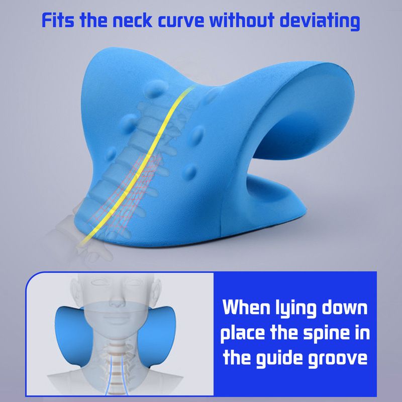 Neck Shoulder Stretcher Relaxer Cervical Chiropractic Traction Device Pillow For-Blue