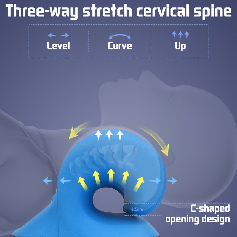Neck Shoulder Stretcher Relaxer Cervical Chiropractic Traction Device Pillow For-Blue
