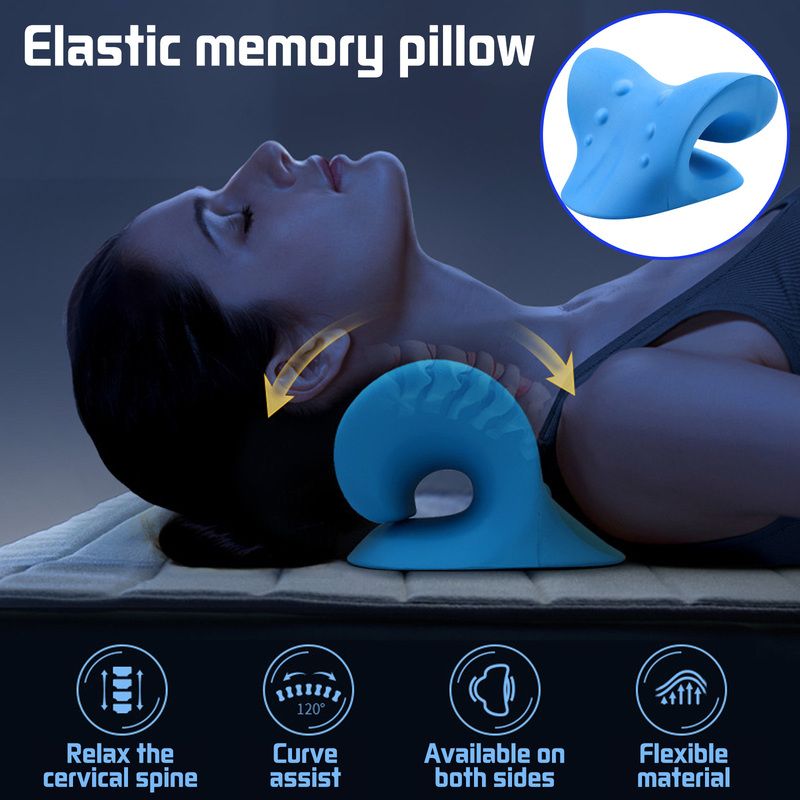 Neck Shoulder Stretcher Relaxer Cervical Chiropractic Traction Device Pillow For-Blue