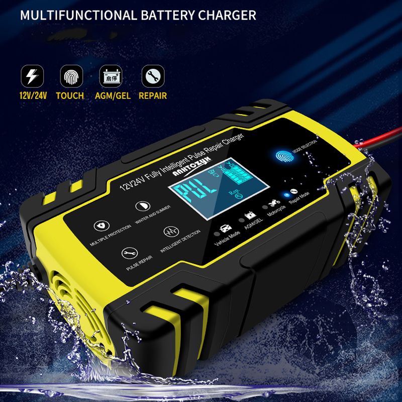 12V-24V 8A Full Automatic Car Battery Charger Power Pulse Repair Chargers Digital LCD Display
