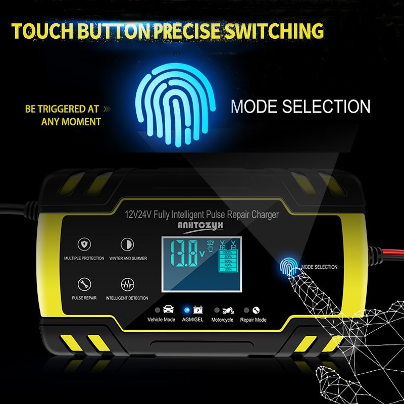 12V-24V 8A Full Automatic Car Battery Charger Power Pulse Repair Chargers Digital LCD Display