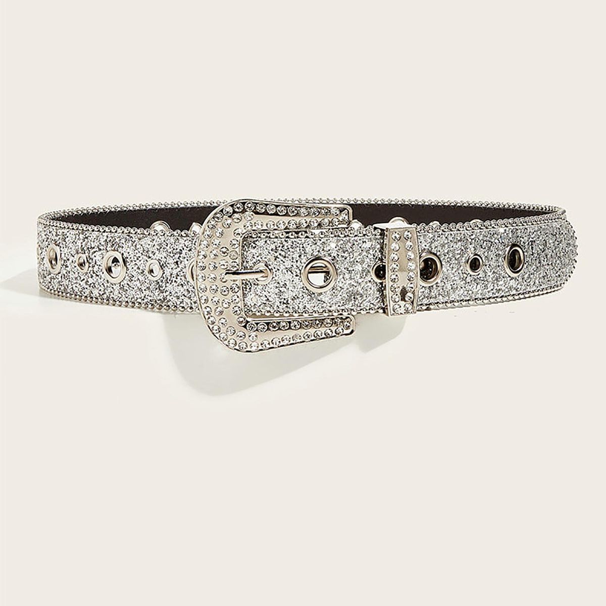 Jeans Belt Glitter Rhinestone Sequins Lady Waistband Silver