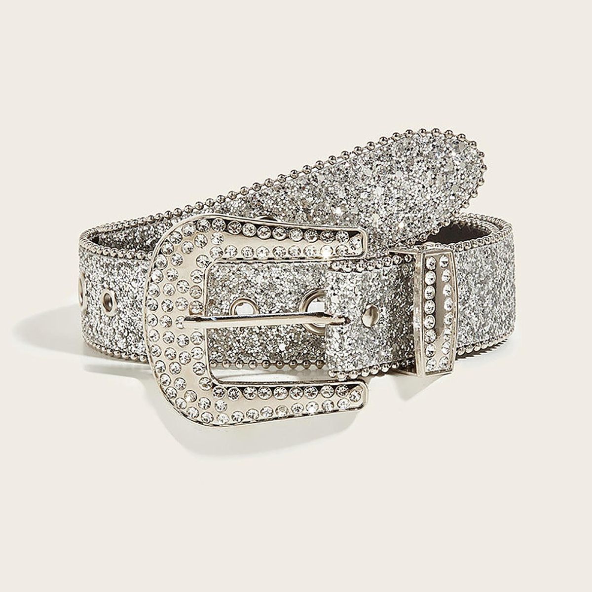 Jeans Belt Glitter Rhinestone Sequins Lady Waistband Silver