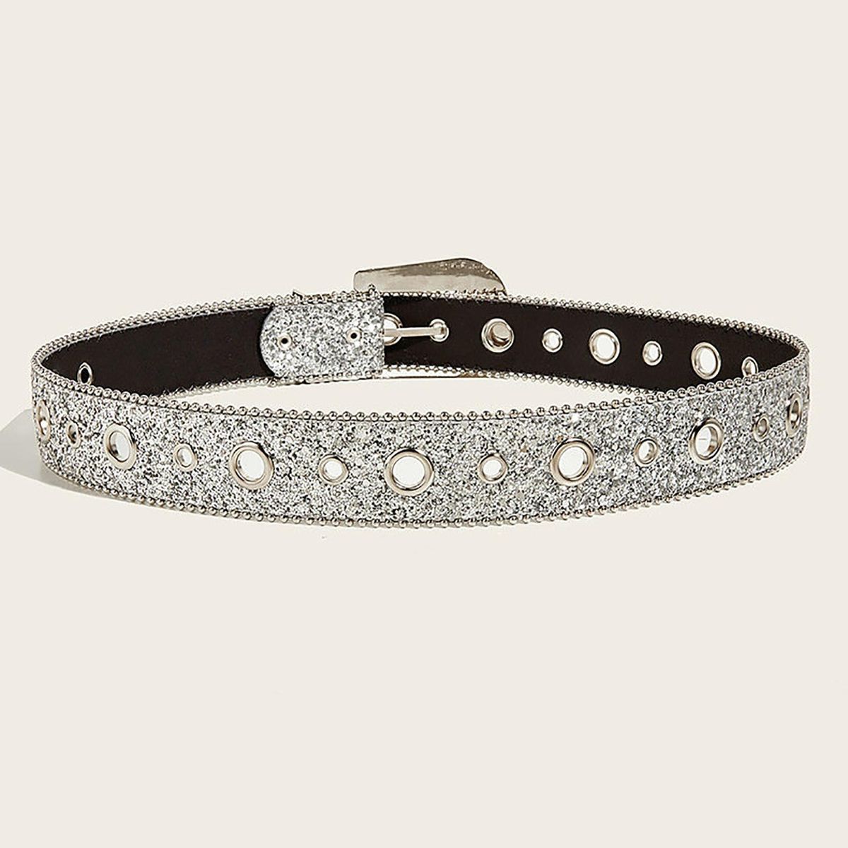 Jeans Belt Glitter Rhinestone Sequins Lady Waistband Silver