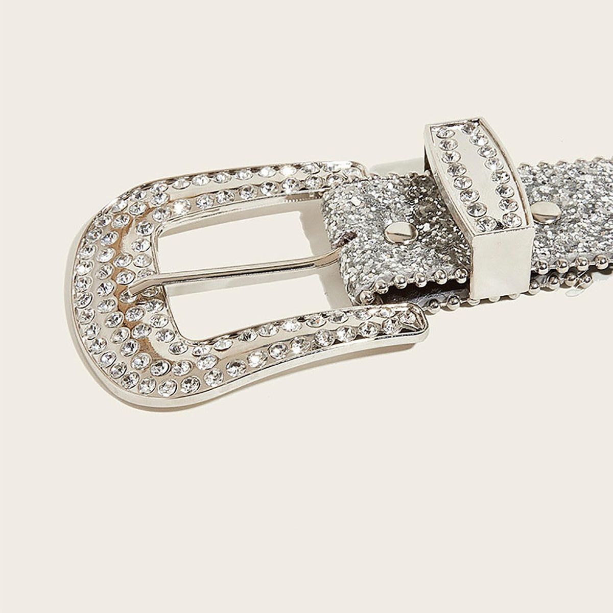 Jeans Belt Glitter Rhinestone Sequins Lady Waistband Silver