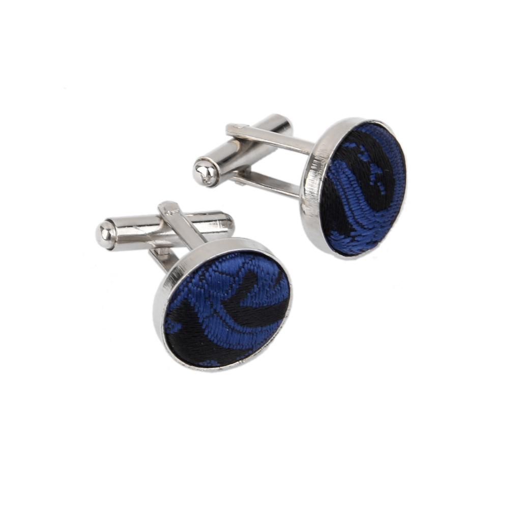 Mens  Jacquard Tie Hanky Cufflink Set Wedding Evening Party Dark Blue