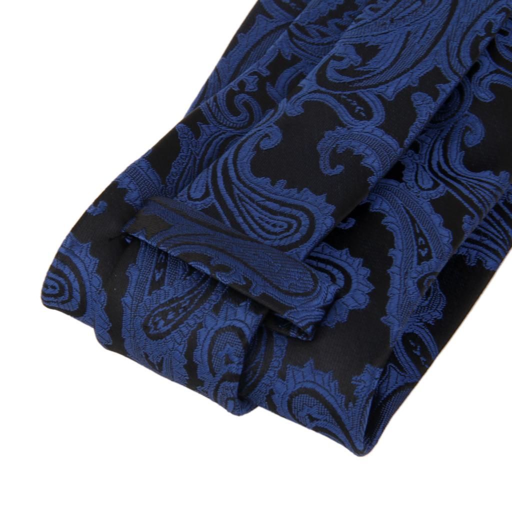 Mens  Jacquard Tie Hanky Cufflink Set Wedding Evening Party Dark Blue