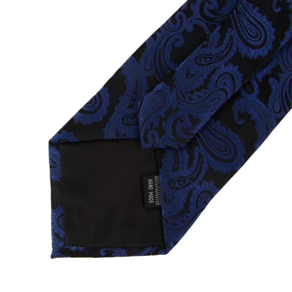 Mens  Jacquard Tie Hanky Cufflink Set Wedding Evening Party Dark Blue