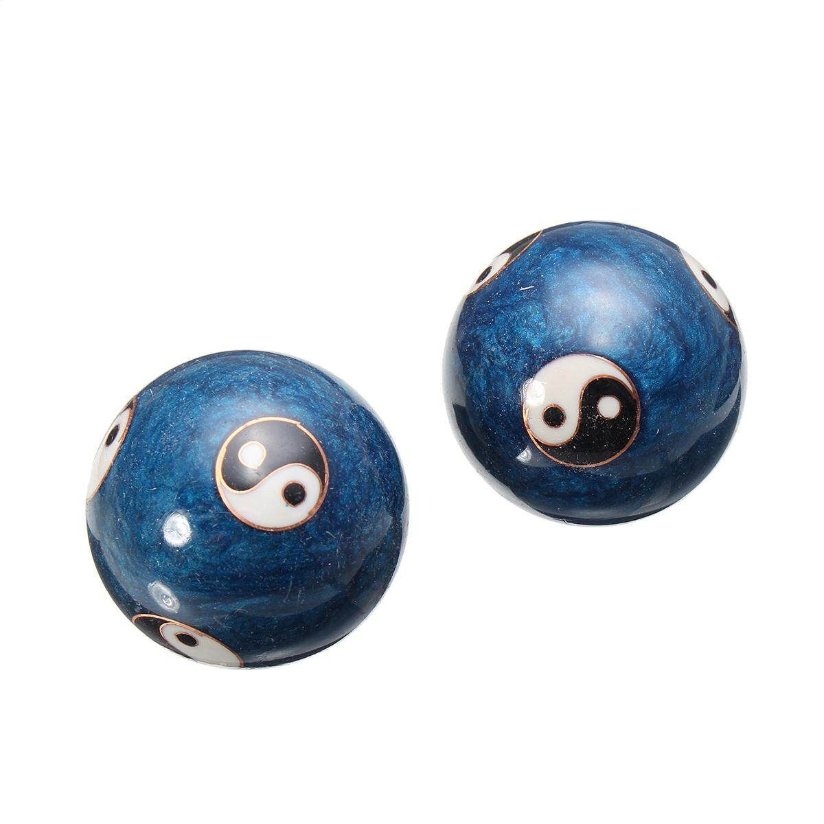 Chinese Health Exercise Stress BAODING Balls Relax YIN YANG Blue 42mm + Case