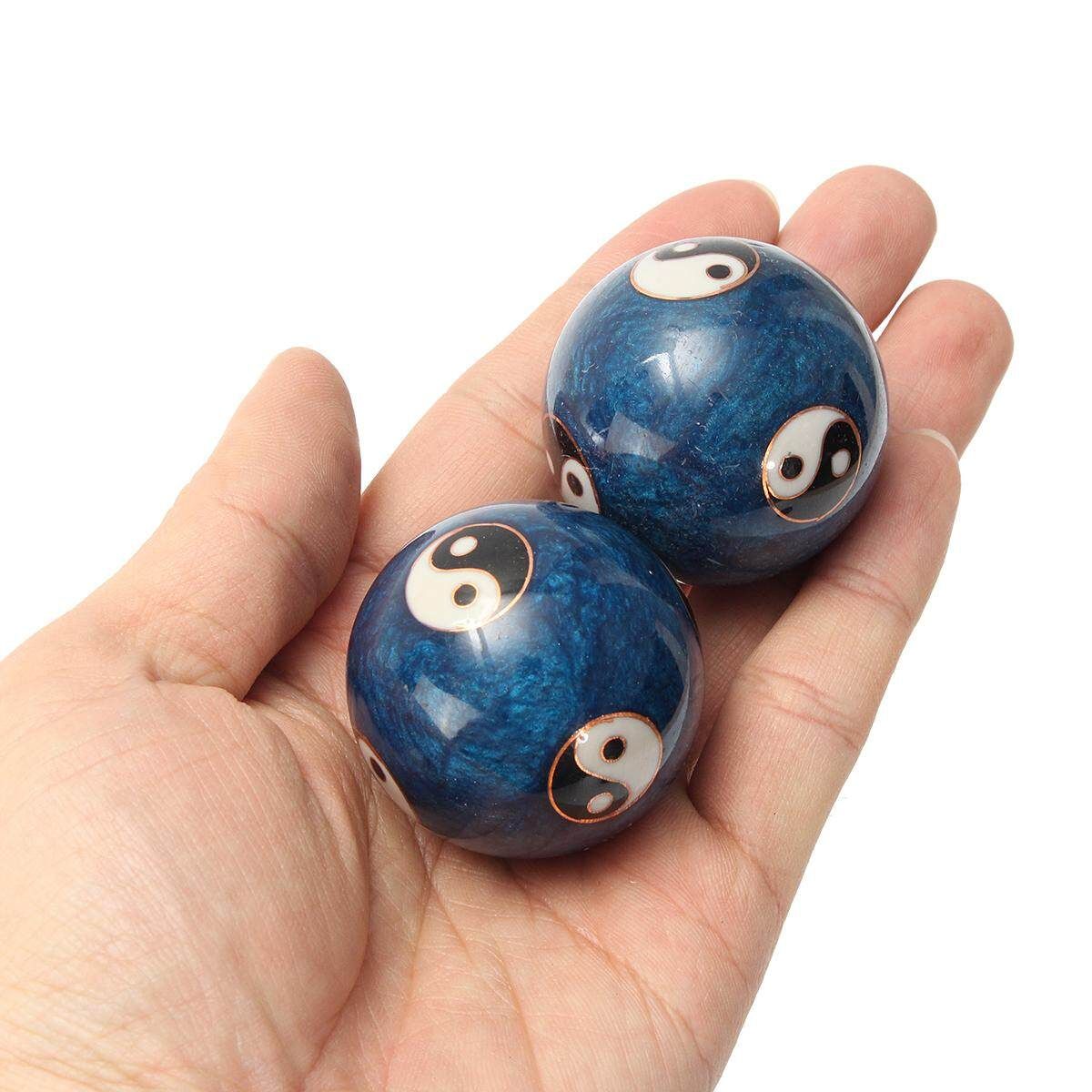 Chinese Health Exercise Stress BAODING Balls Relax YIN YANG Blue 42mm + Case