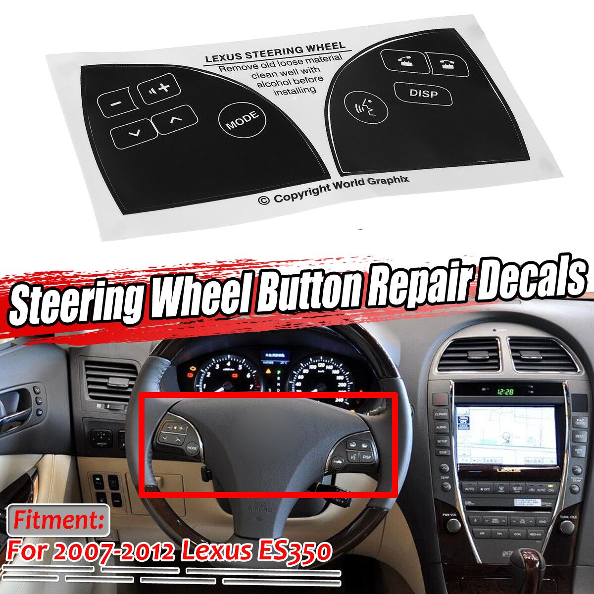 1PCS Matte Black Steering Wheel Button Repair Decals Stickers For Lexus ES350 2007-2012
