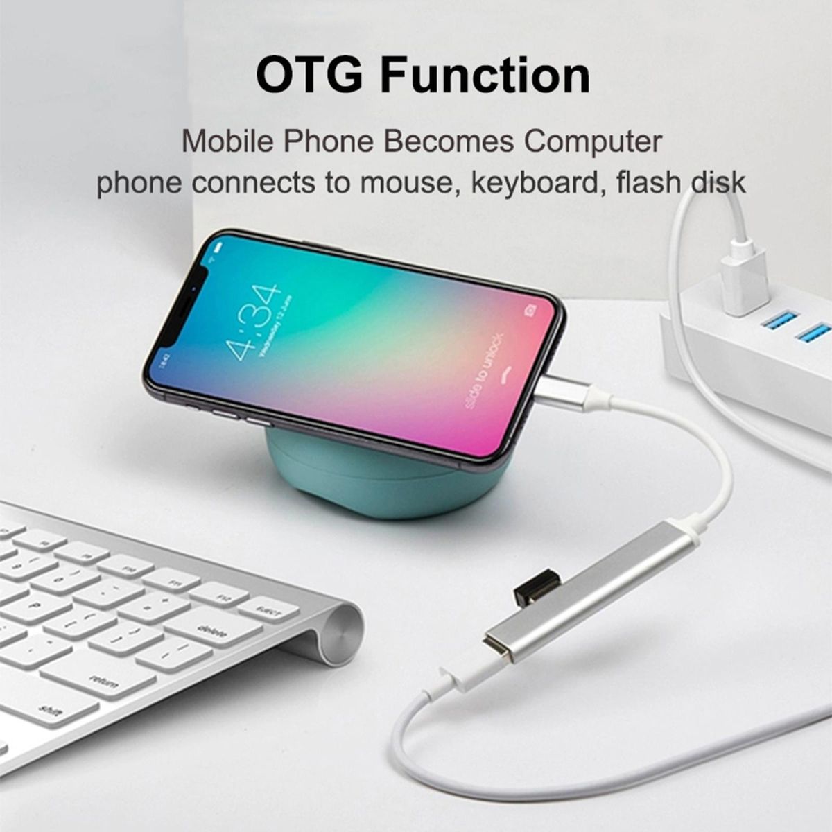 4-in-1 USB C Hub Multi-function Type C Docking Station with USB3.0*1+USB2.0*3 for Laptops Tablets Smartphones with Type C Port