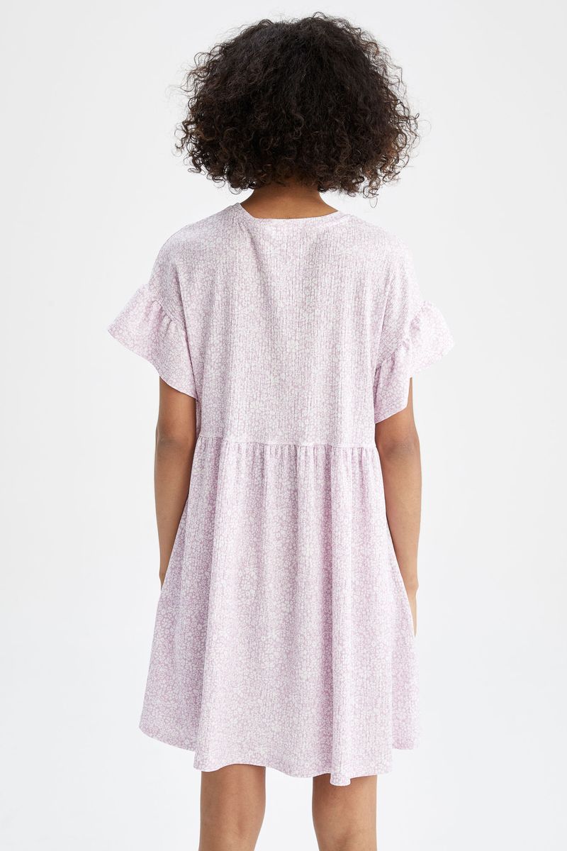 Woman - A Line Short Sleeve Maternity Dress - Purple