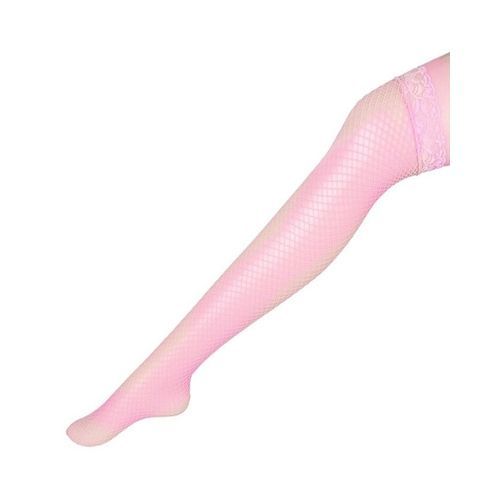 Sexy Lace Top Fishnet Mesh Thigh High Stockings-PINK