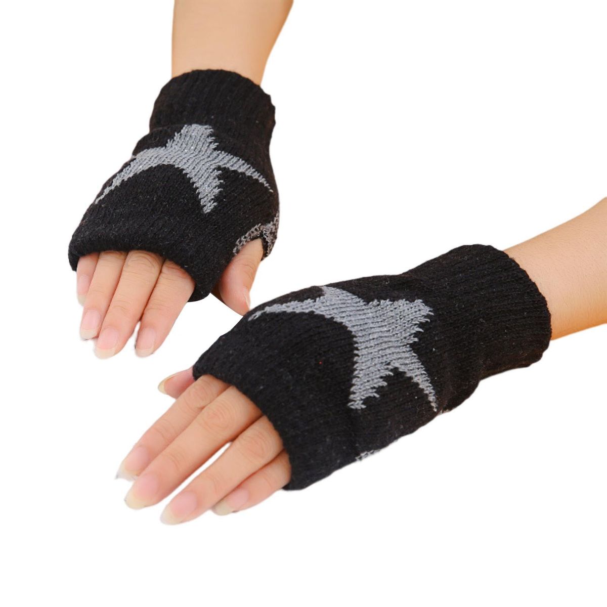 1 Pair Unisex Fall Winter Student Hand Warmth Fingerless Black