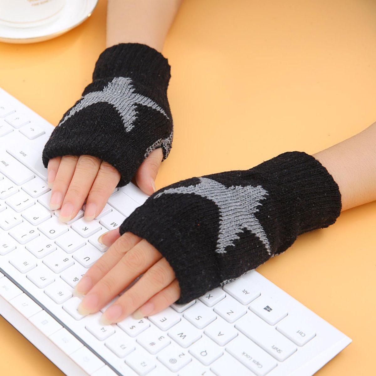 1 Pair Unisex Fall Winter Student Hand Warmth Fingerless Black