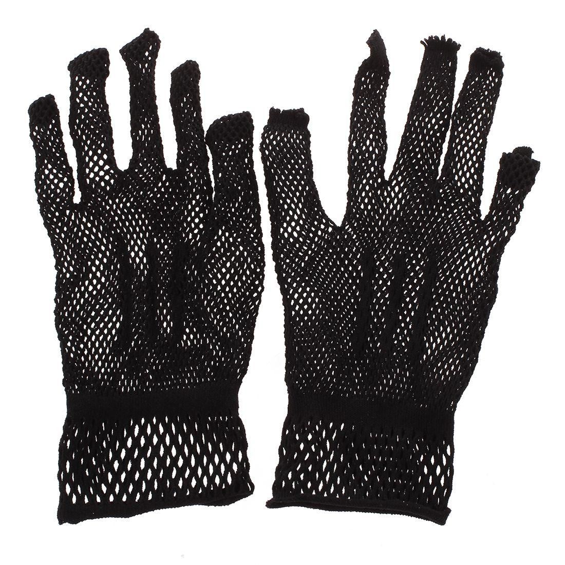 Pair of Womens Elastic Wrist Fishnet Style Finger Gloves