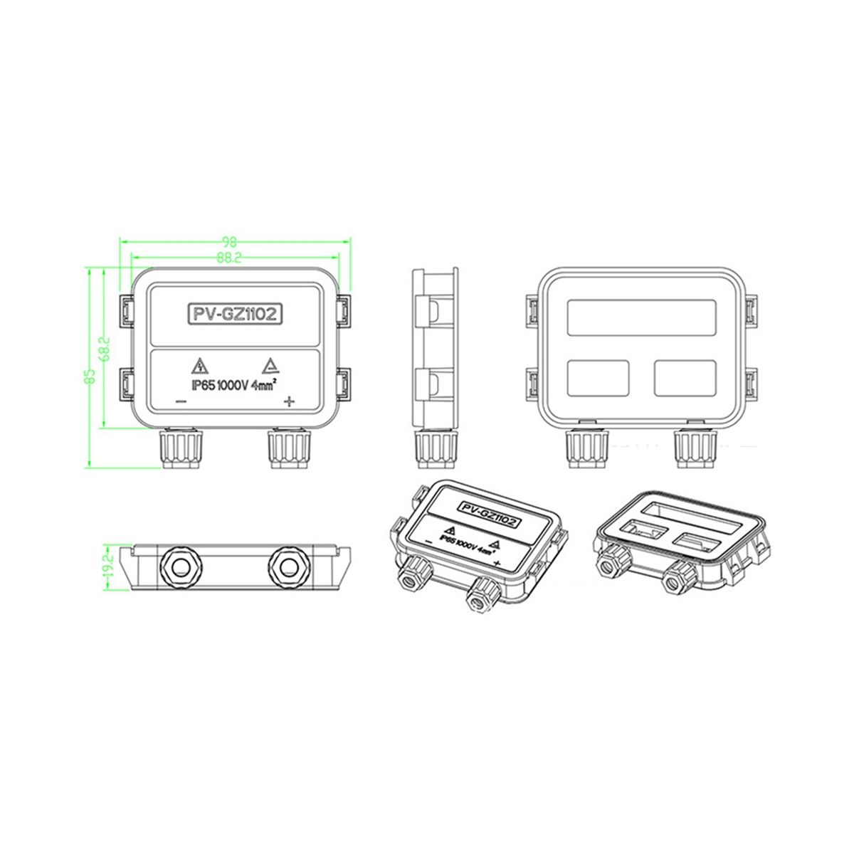 Photovoltaic Solar Panel Panel Junction Box 60-1500W Waterproof IP67 for Photovoltaic Solar System Connector Accessories