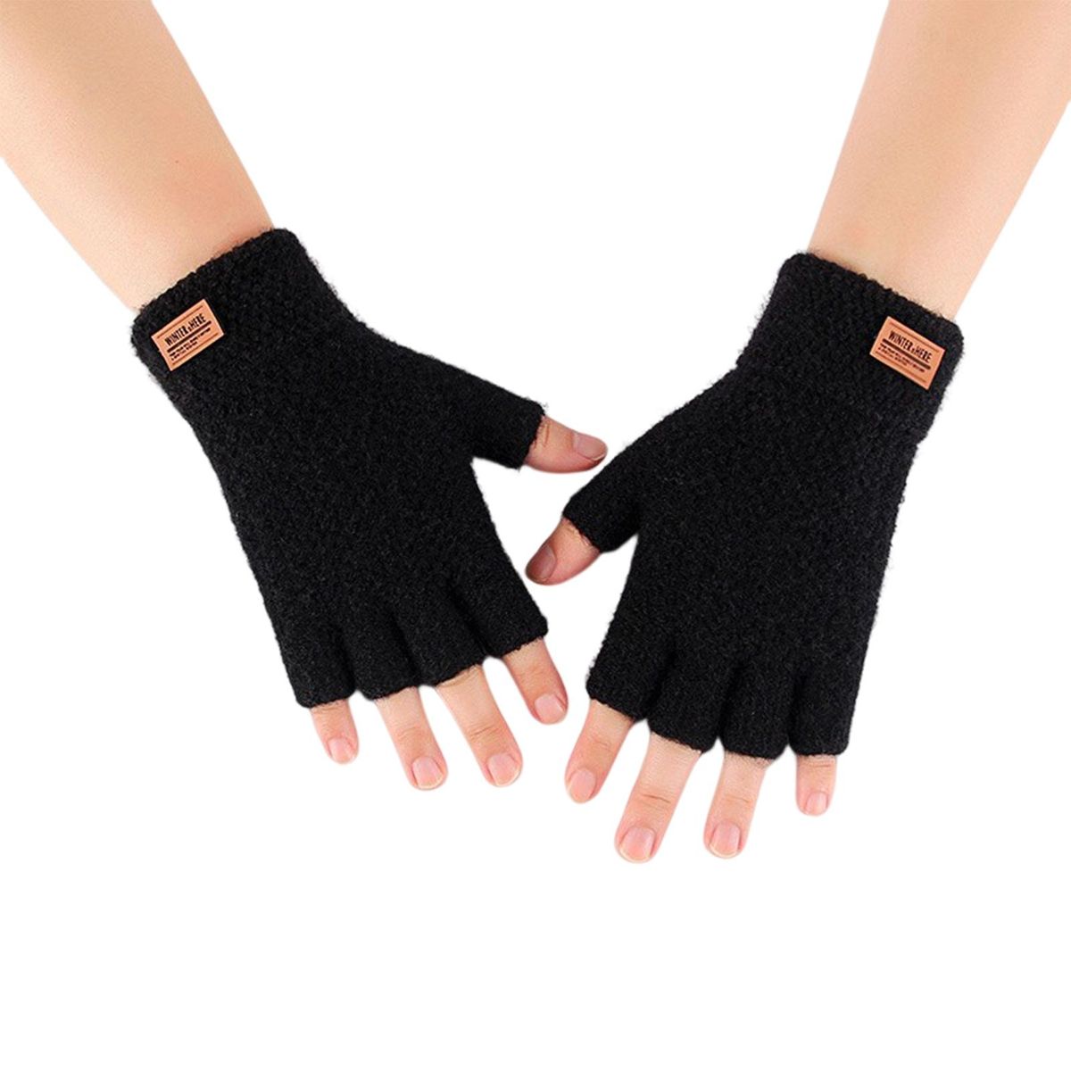 1 Pair Half Fingers Men Winter Black