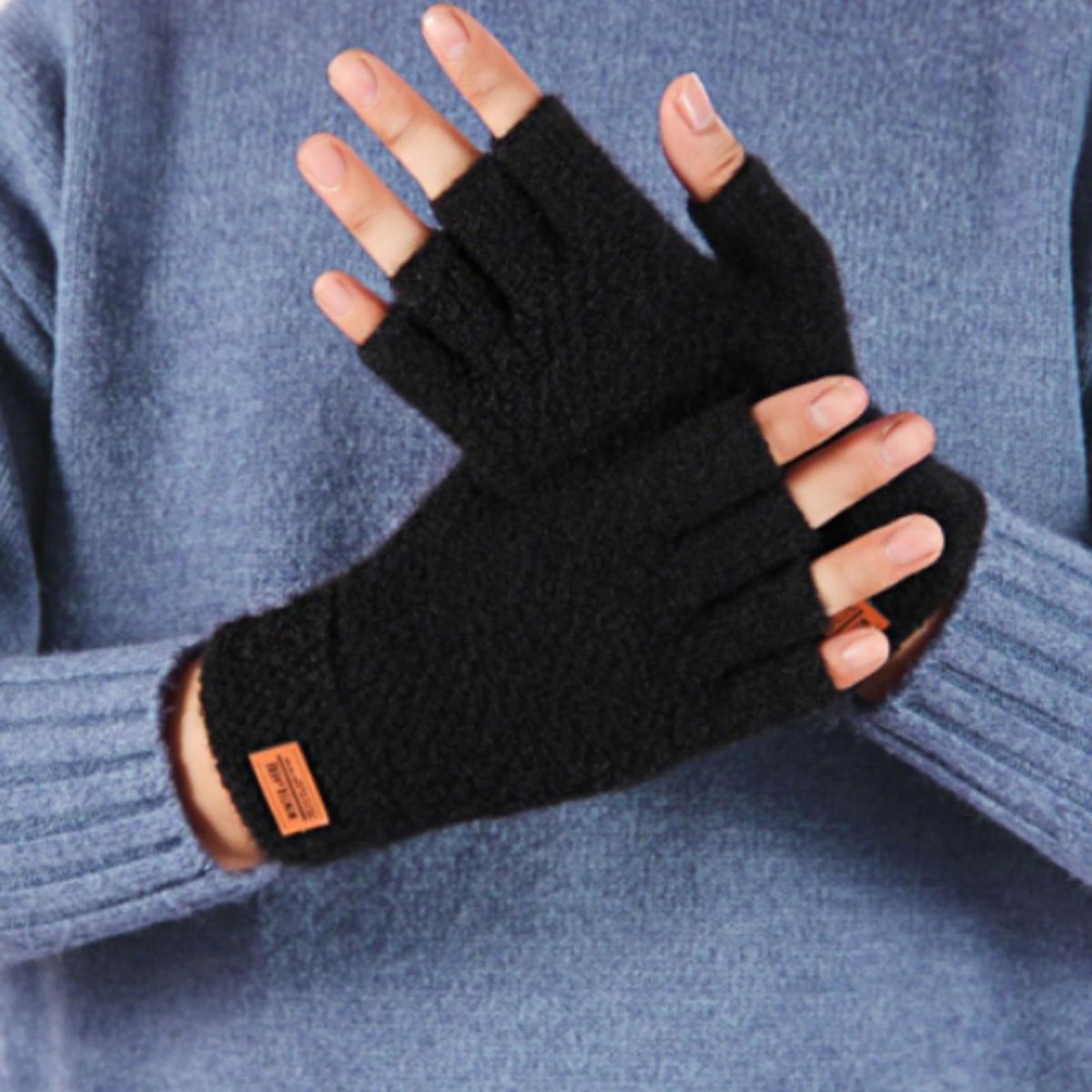 1 Pair Half Fingers Men Winter Black