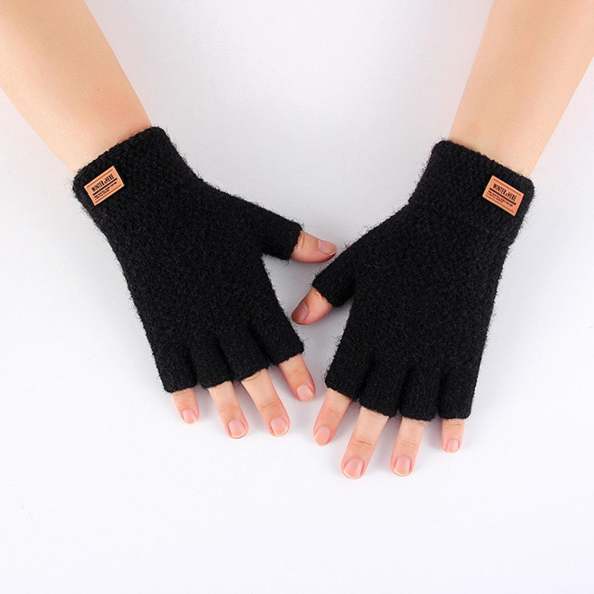 1 Pair Half Fingers Men Winter Black