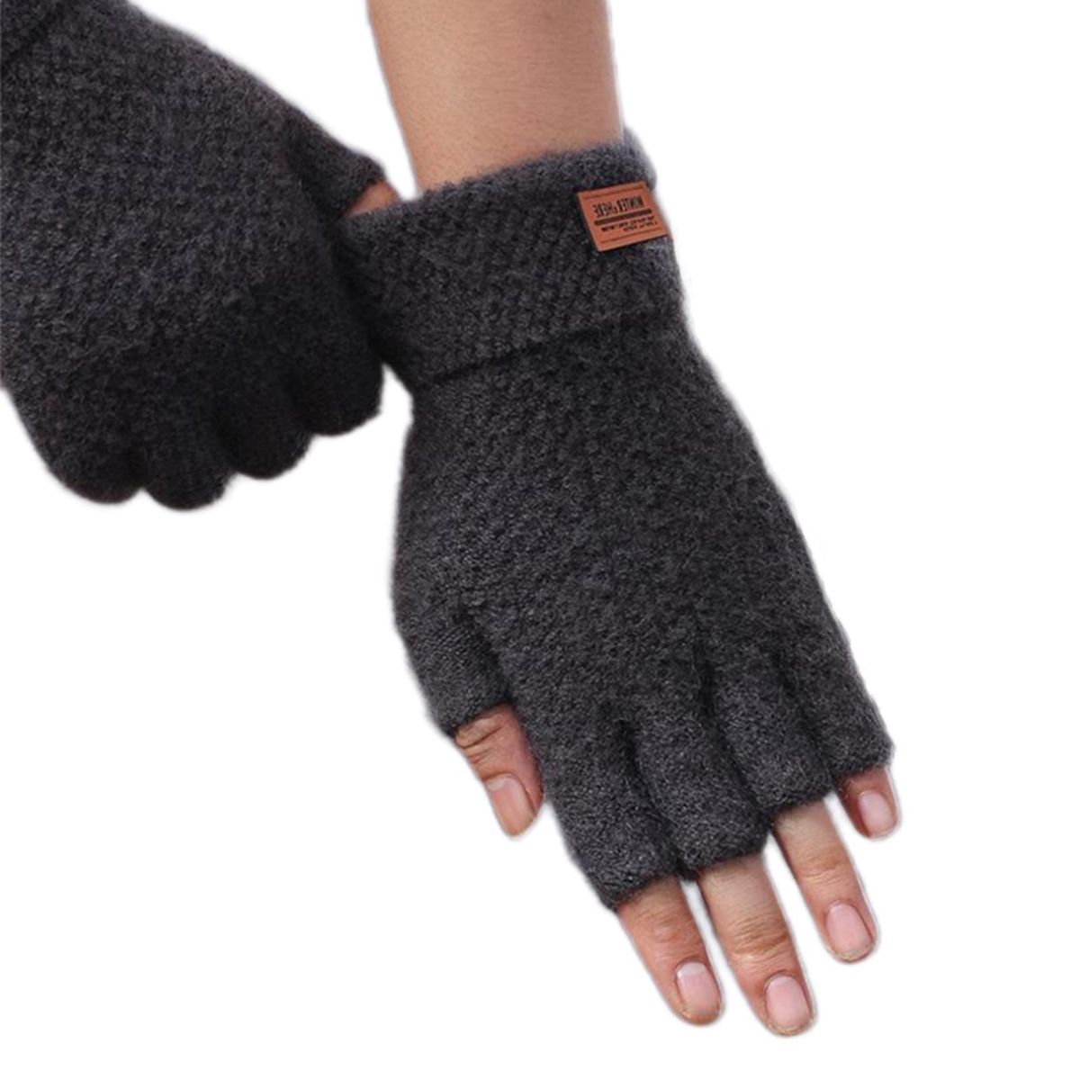1 Pair Half Fingers Men Winter Black