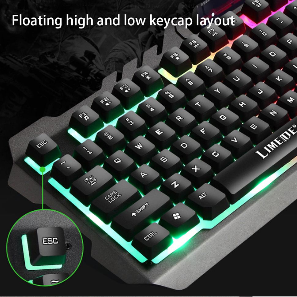 Gaming Mouse 104 Keyboard Sets Phone Holder Metal Feel Led