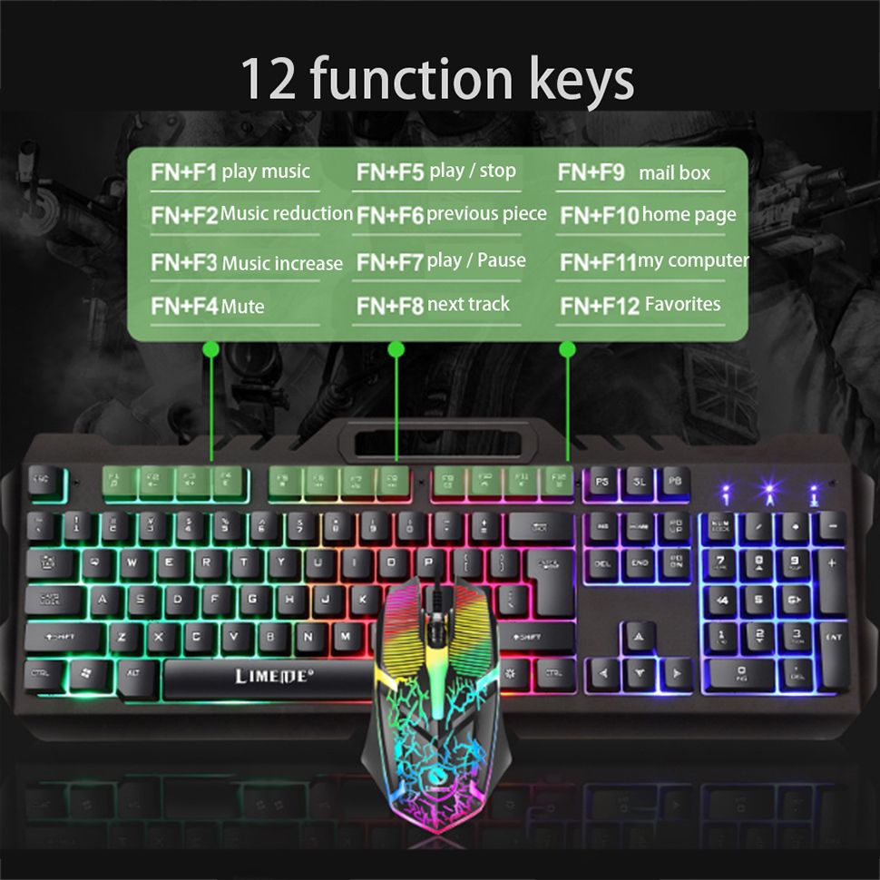 Gaming Mouse 104 Keyboard Sets Phone Holder Metal Feel Led
