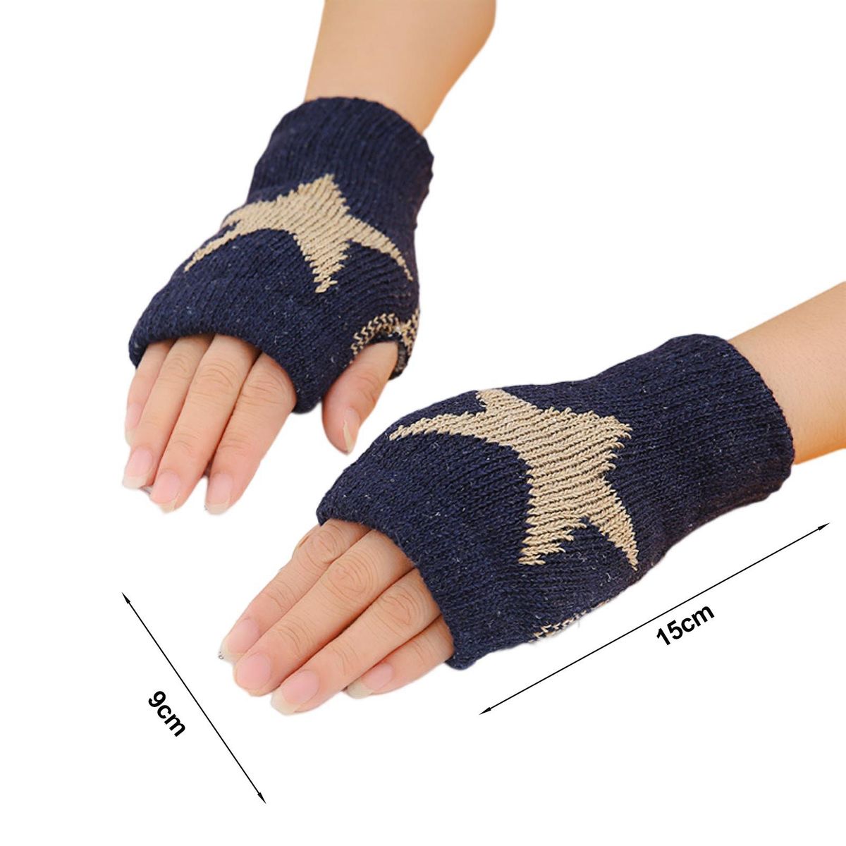 1 Pair Unisex Fall Winter Student Hand Warmth Fingerless Navy Blue