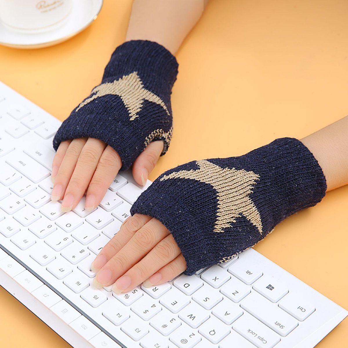 1 Pair Unisex Fall Winter Student Hand Warmth Fingerless Navy Blue