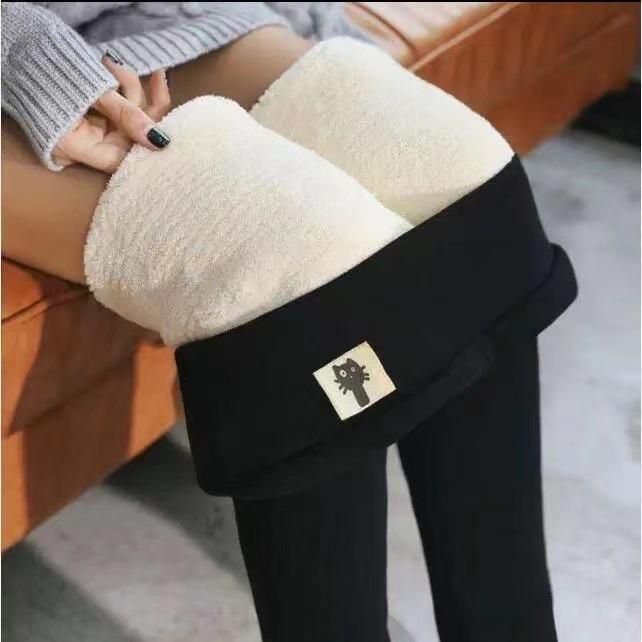 Cross-border special supply plus velvet thickened lambskin leggings women's 2022 winter high-waist tight-fitting warm pants a large number of spot black kitten XL
