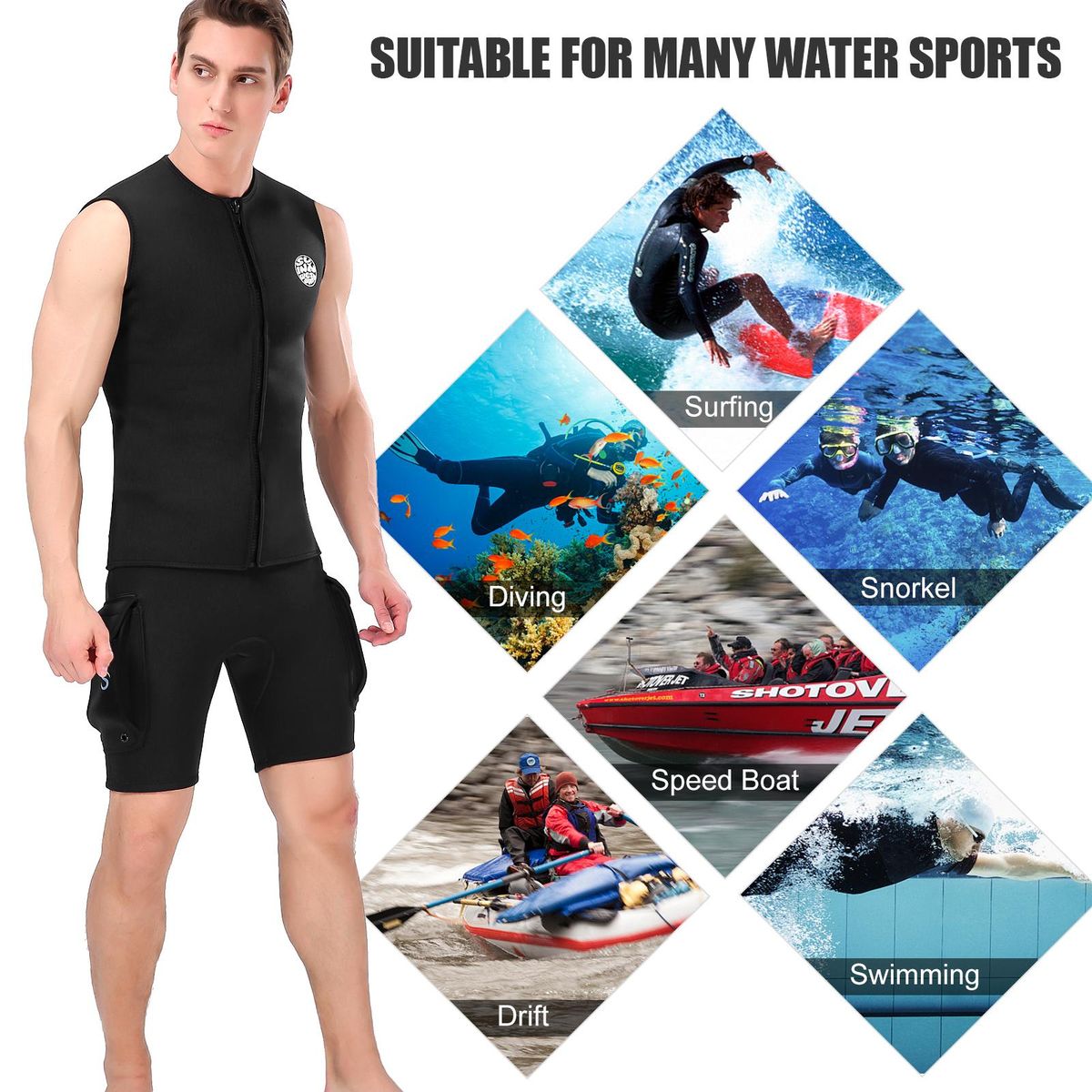 3mm Neoprene Wetsuit Top Vest Thermal Warm Sleeveless Vest for Diving Surfing Swimming Sailing