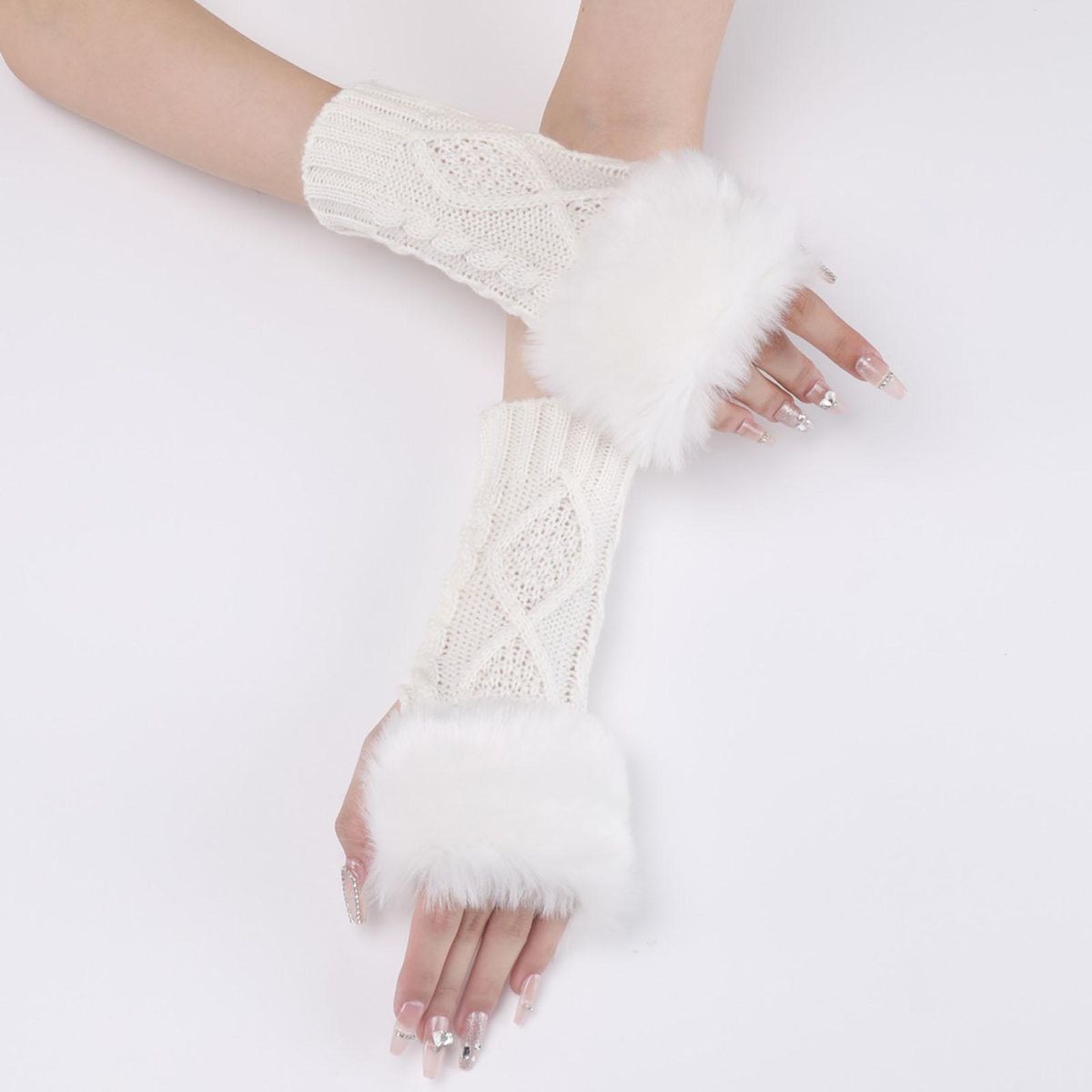 1 Pair Lady Arm Sleeves Lady Mittens White