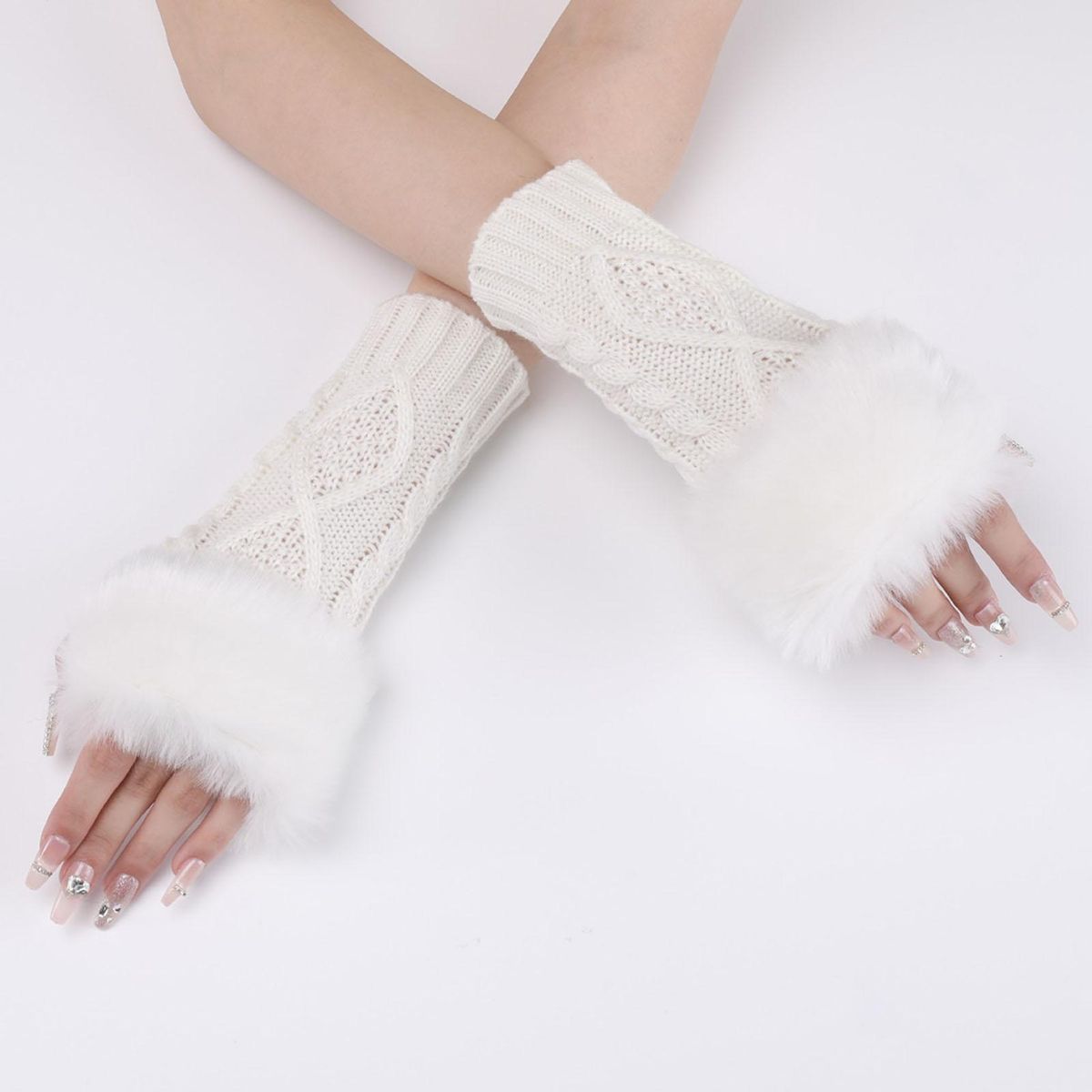 1 Pair Lady Arm Sleeves Lady Mittens White