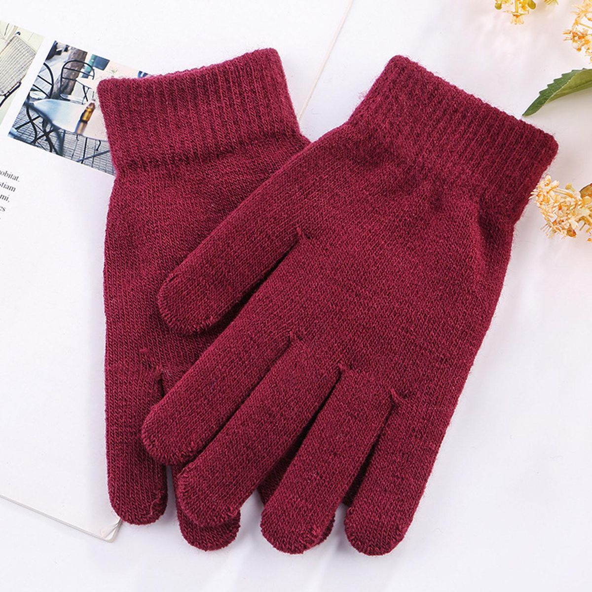 1 Pair Ridding Heat Retention Winter Wine Red