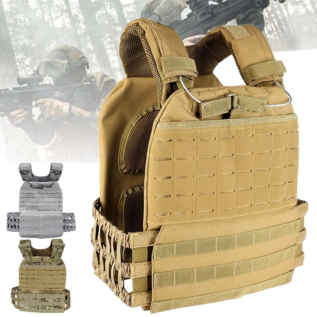 Weight Plate Carrier Adjustable Combat Crossfit Fitness Training 600D Grey