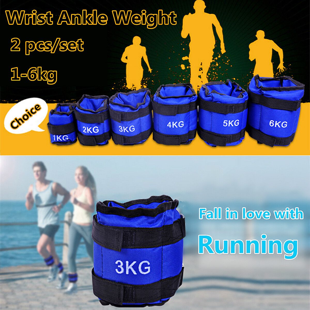 2PCS Wrist Ankle Weights Adjustable Leg Straps Running Boxing Braclets Training Fitness Gym 2kg