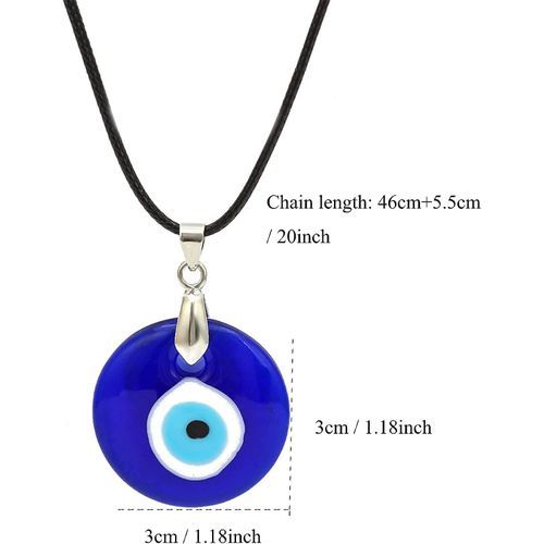 Evil Eye Pendant Necklace, Blue Eyes Pendant, Leather Rope For Protection