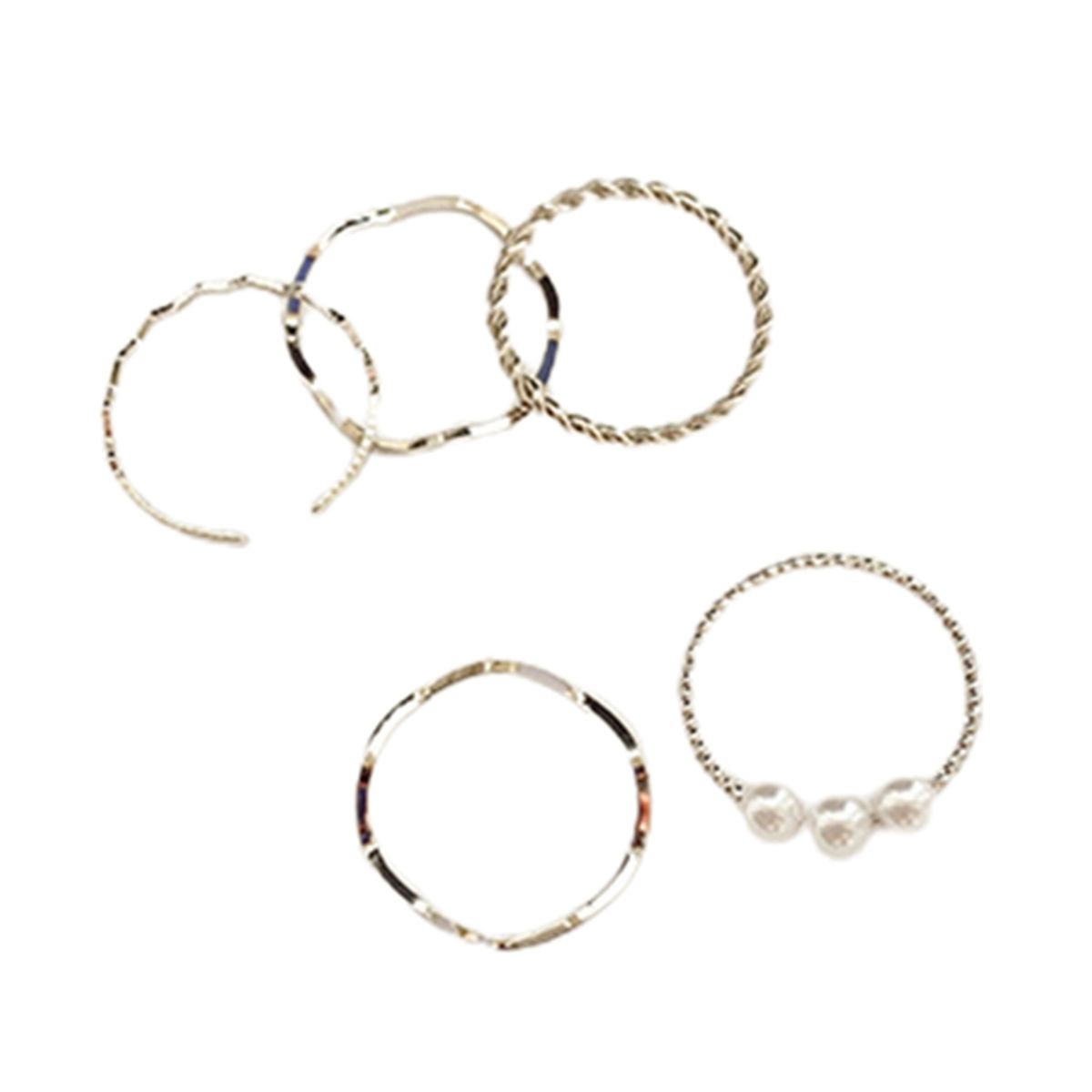 5Pcs Chic Rings Electroplating Curved Shape Rings Set Silver