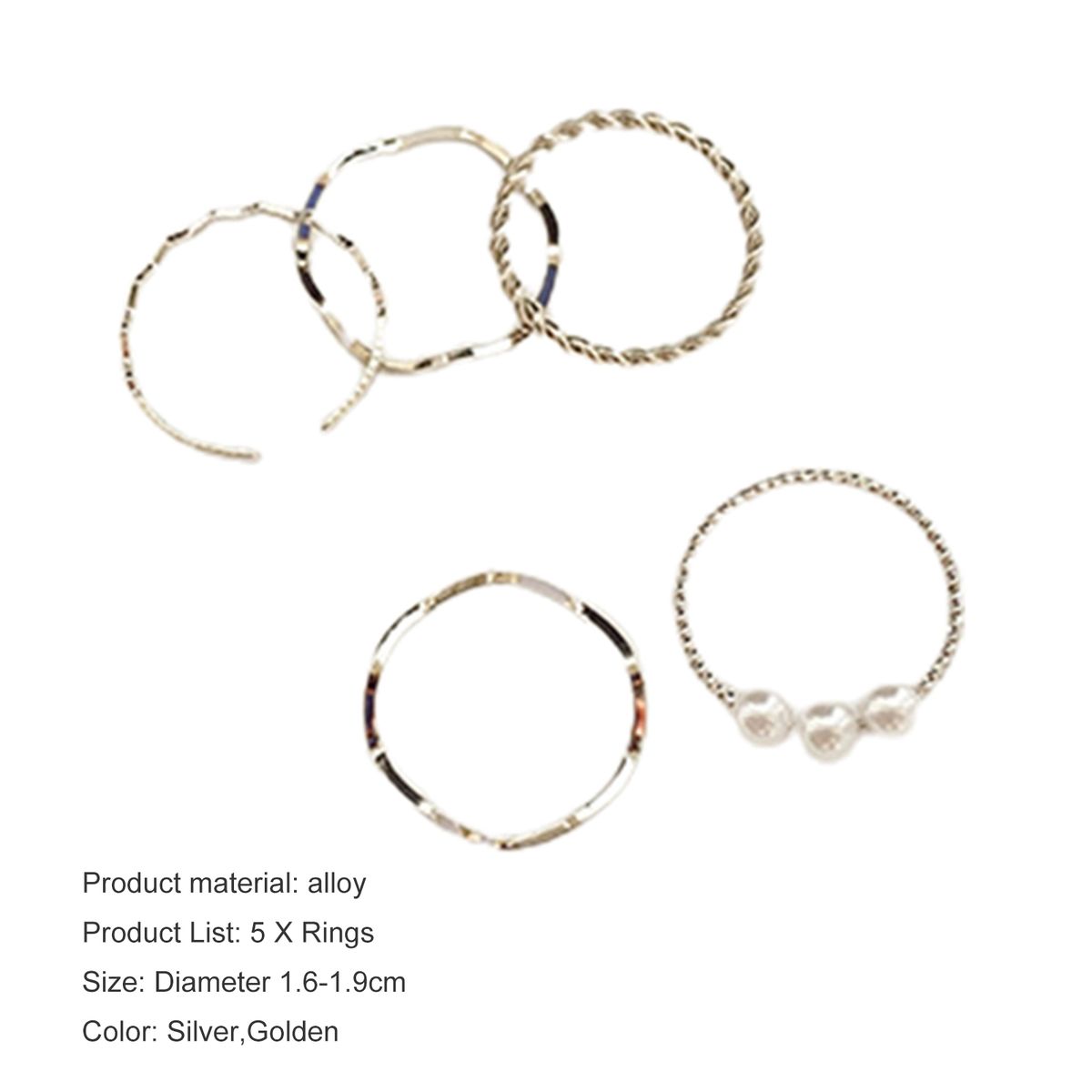 5Pcs Chic Rings Electroplating Curved Shape Rings Set Silver