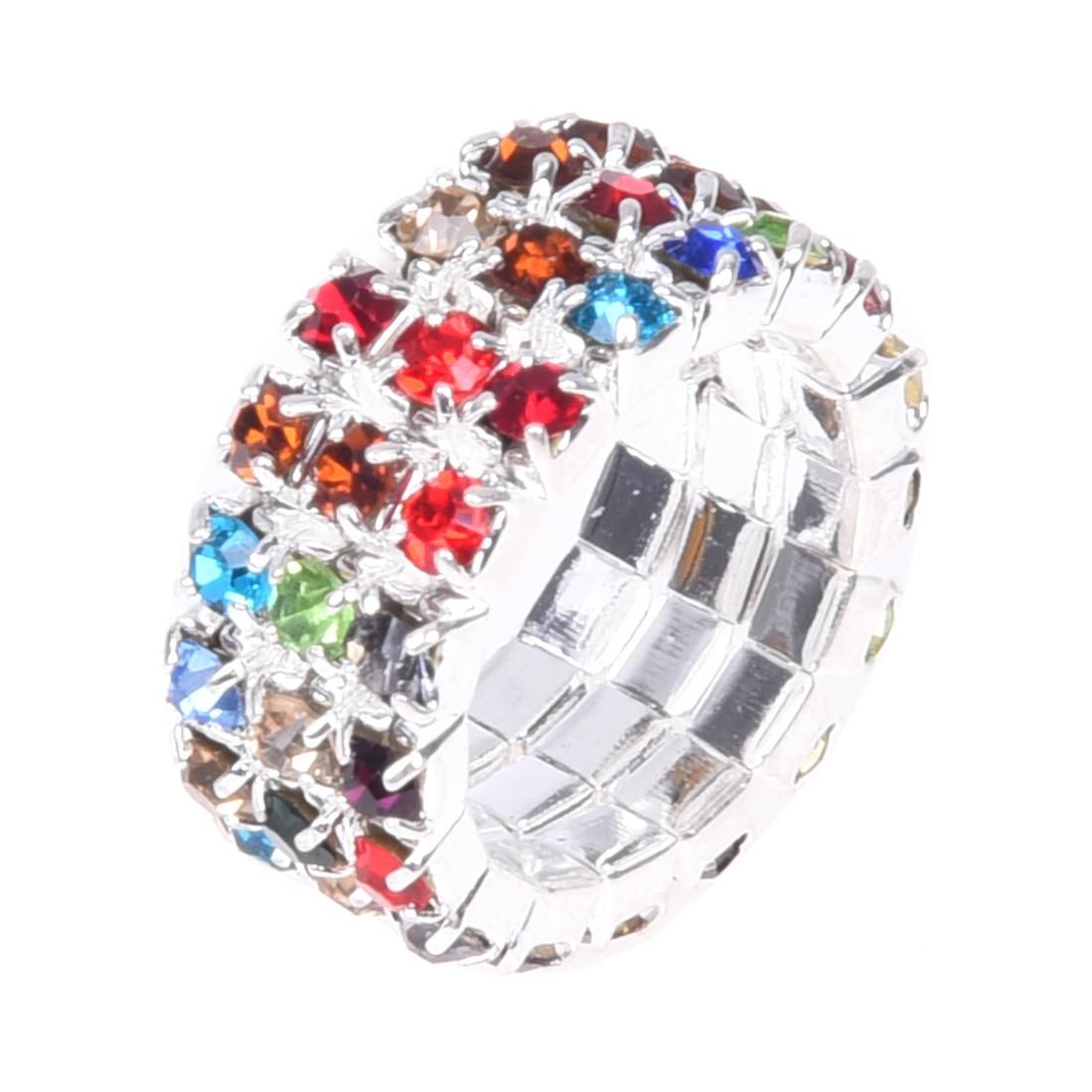 9mm Elastic Multicolor 3 Row Rhinestone Ring Bridal Jewelry