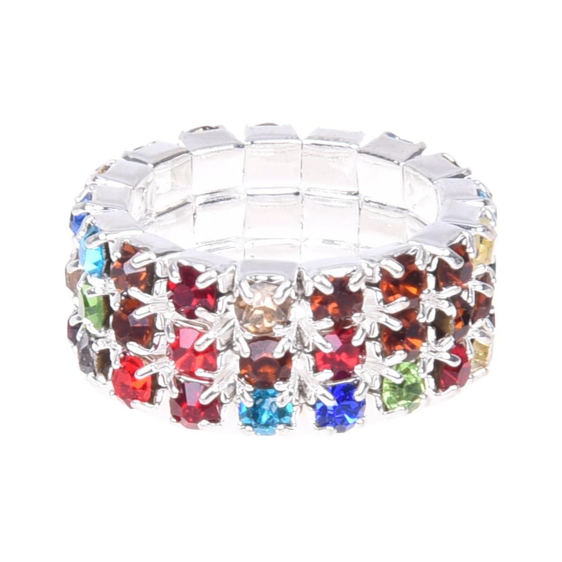9mm Elastic Multicolor 3 Row Rhinestone Ring Bridal Jewelry