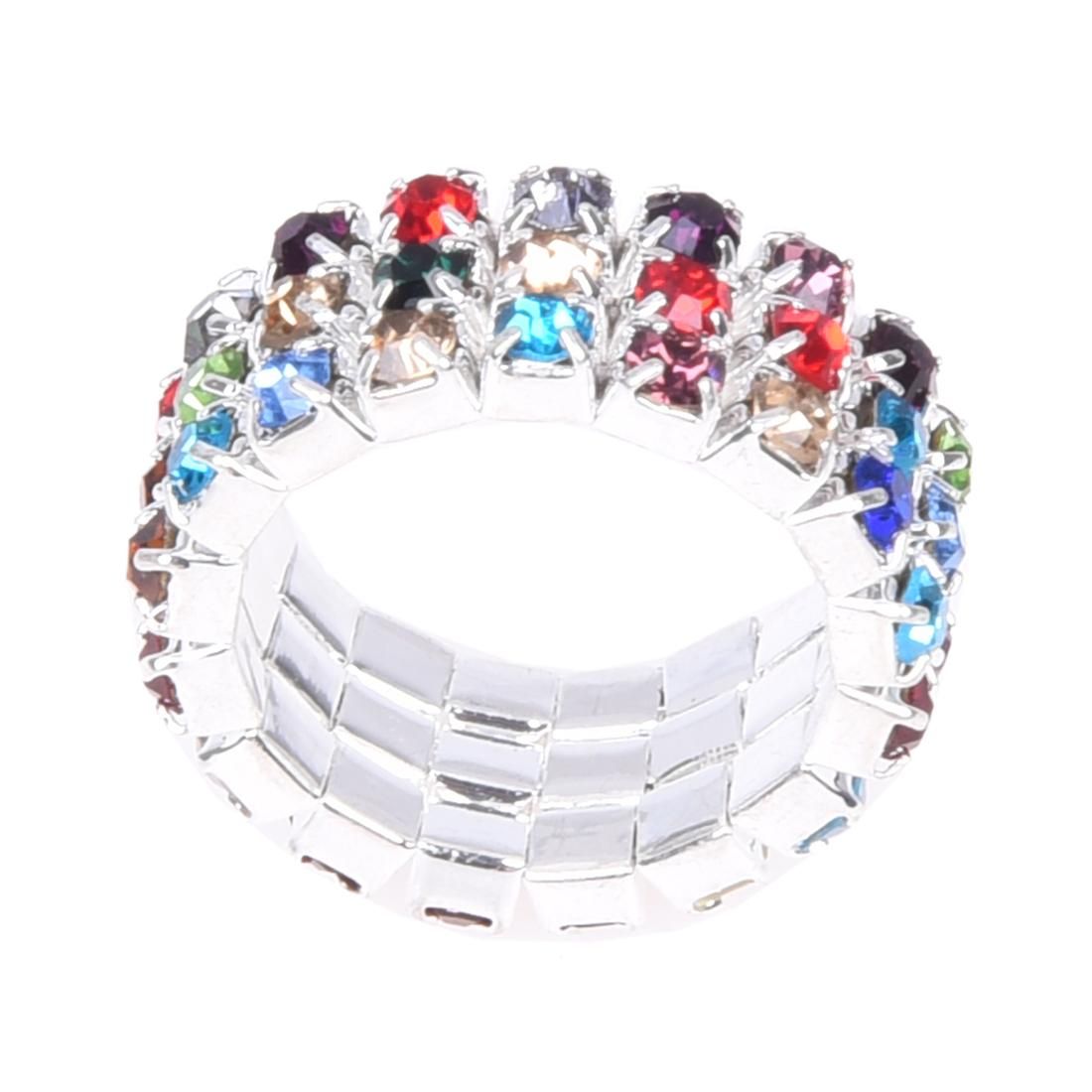 9mm Elastic Multicolor 3 Row Rhinestone Ring Bridal Jewelry