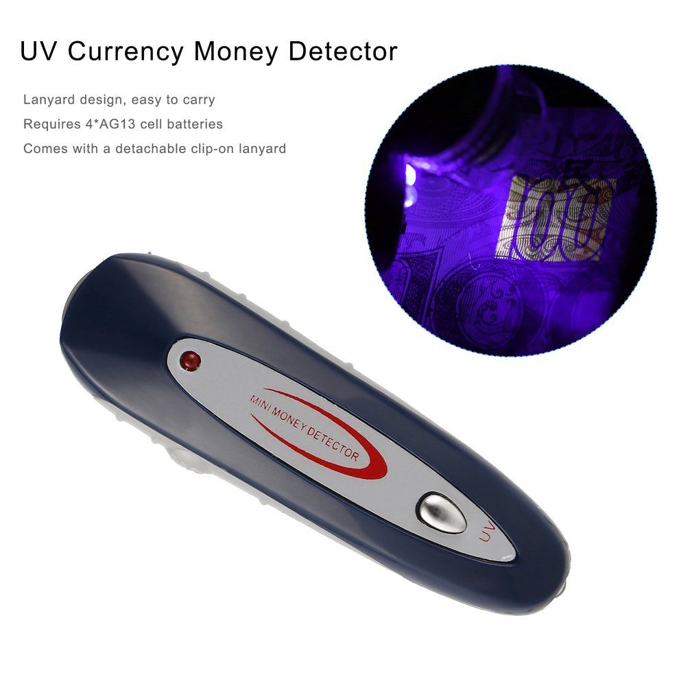 Mini 2 In 1 UV Currency Money Note Detector Counterfeit Checker With Lanyard Blue