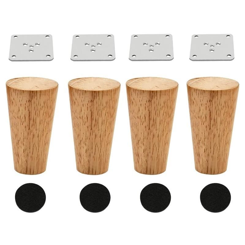 Wood 4 Inch Furniture Legs 4 Round Solid Mid Couch Feet Repment Legs for Sofa Dresser Cabinet Bed Home DIY