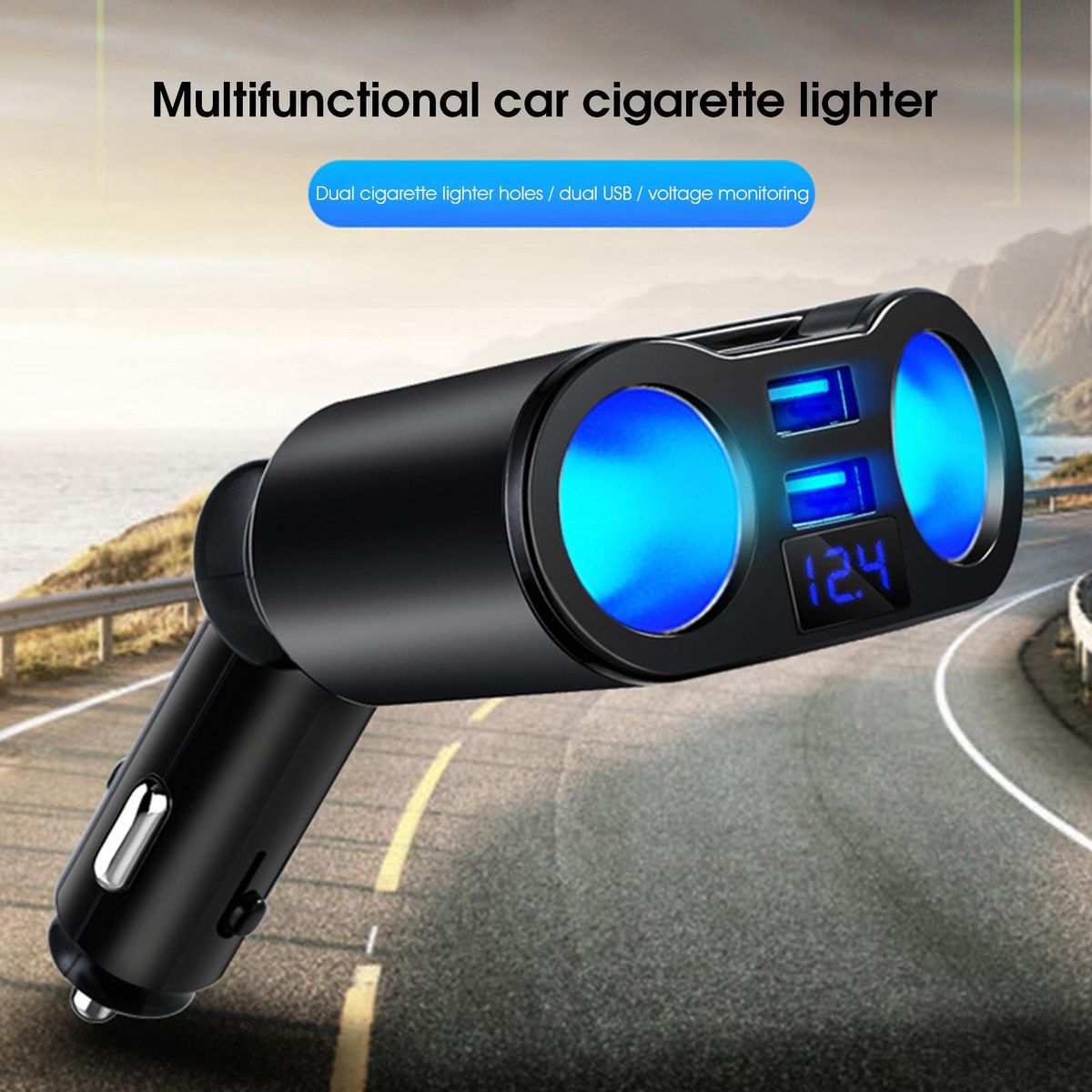 Charger Socket USB Car Socket Splitter Black