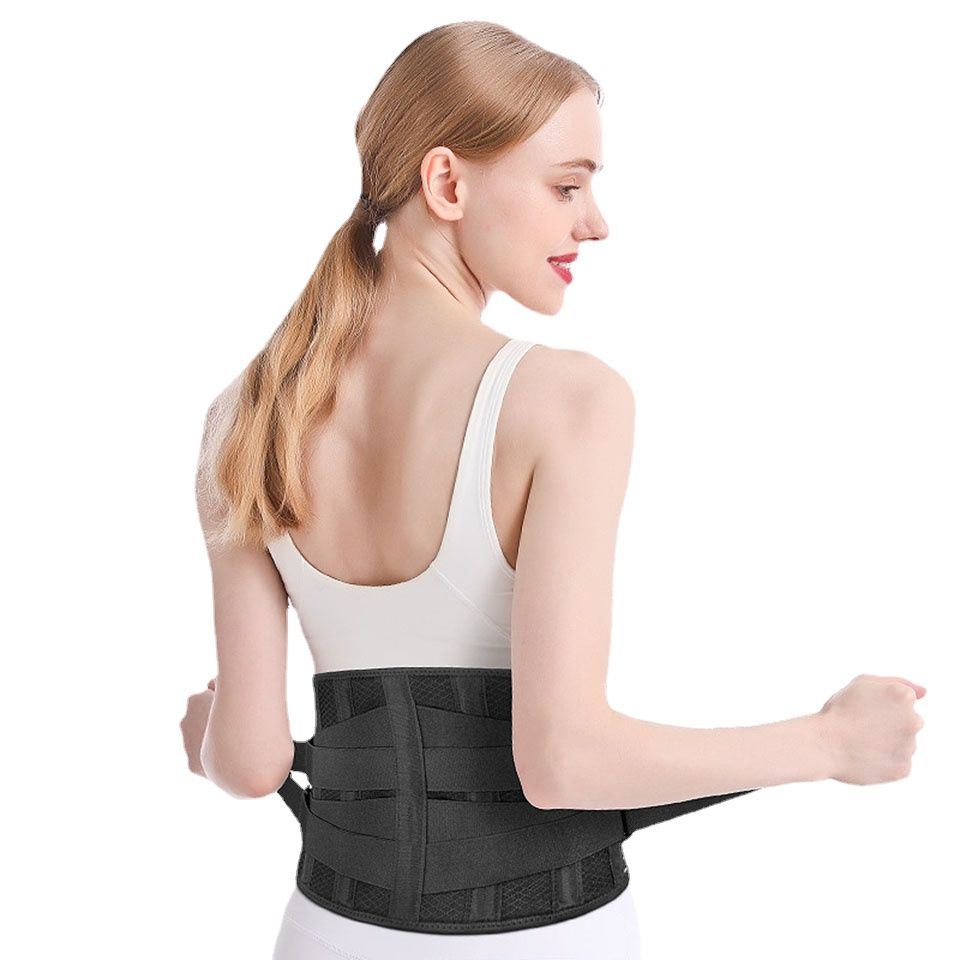 (Black)Breathable Waist Braces Back Support Belt Anti-skid Lumbar Support Belt With 16-hole Me JIN