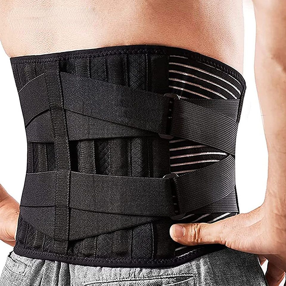 (Black)Breathable Waist Braces Back Support Belt Anti-skid Lumbar Support Belt With 16-hole Me JIN